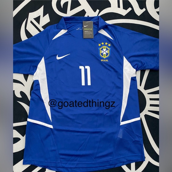Nike Retro Vintage Soccer away Kit Jersey Brazil World Cup 2002 Ronaldinho #11 - Picture 1 of 5